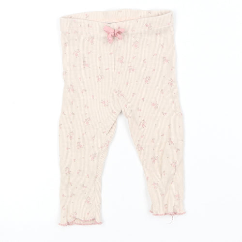 Matalan Girls Pink Floral Cotton Jogger Leggings Size 6-9 Months