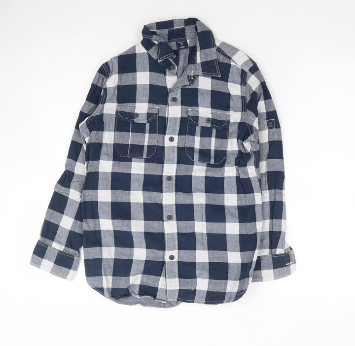 Gap Boys Blue Check 100% Cotton Jersey Button-Up Size L Collared Button