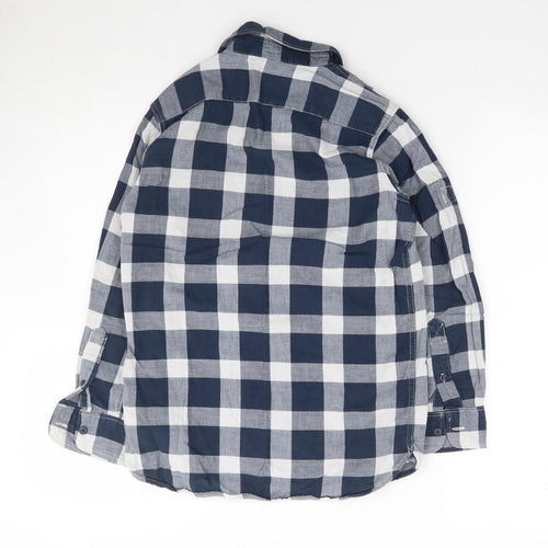 Gap  Boys Blue Check 100% Cotton Jersey Button-Up Size L Collared Button