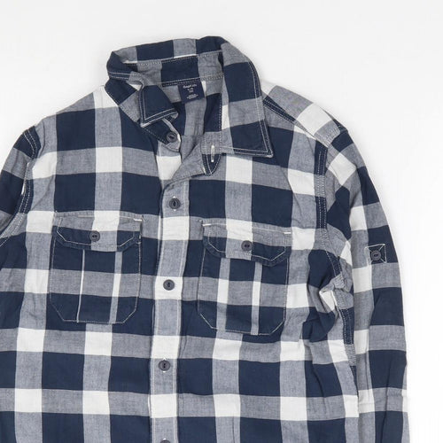 Gap  Boys Blue Check 100% Cotton Jersey Button-Up Size L Collared Button