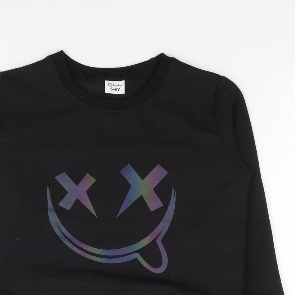 Pat Pat  Boys Black  Cotton Pullover Sweatshirt Size 5-6 Years  Pullover