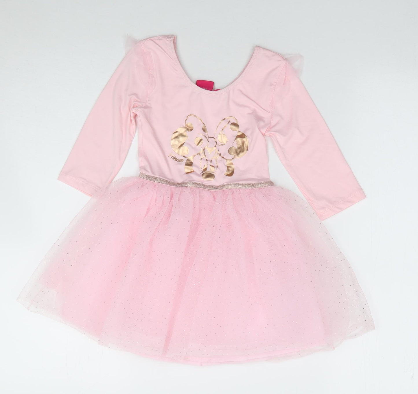 Minnie Mouse Girls Pink  Polyester Tutu Dress  Size 5-6 Years  Round Neck Pullover