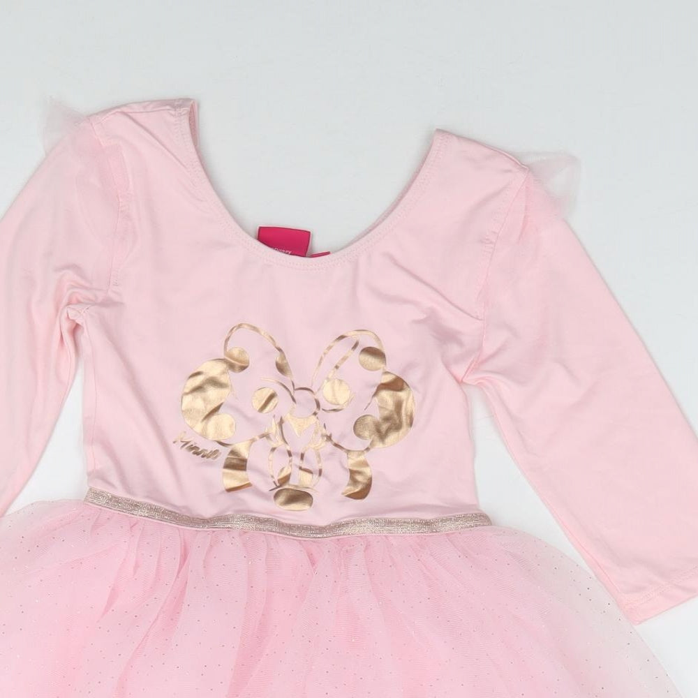 Minnie Mouse Girls Pink  Polyester Tutu Dress  Size 5-6 Years  Round Neck Pullover