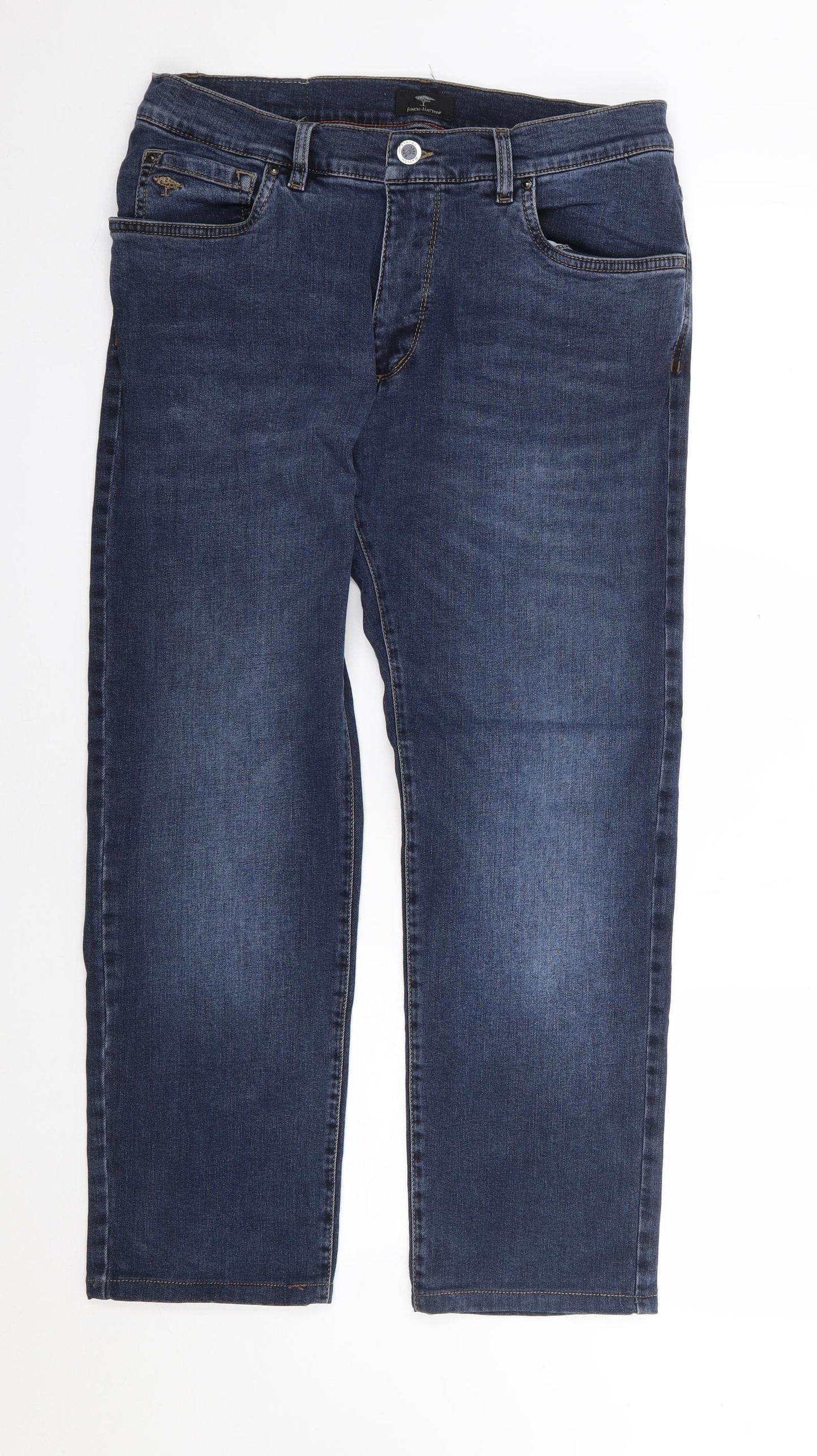 Fynch Hatton  Mens Blue  Cotton Straight Jeans Size 32 L28 in Regular Zip