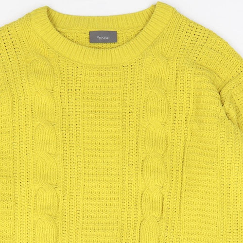 Yssica Womens Yellow Crew Neck  Polyester Pullover Jumper Size S