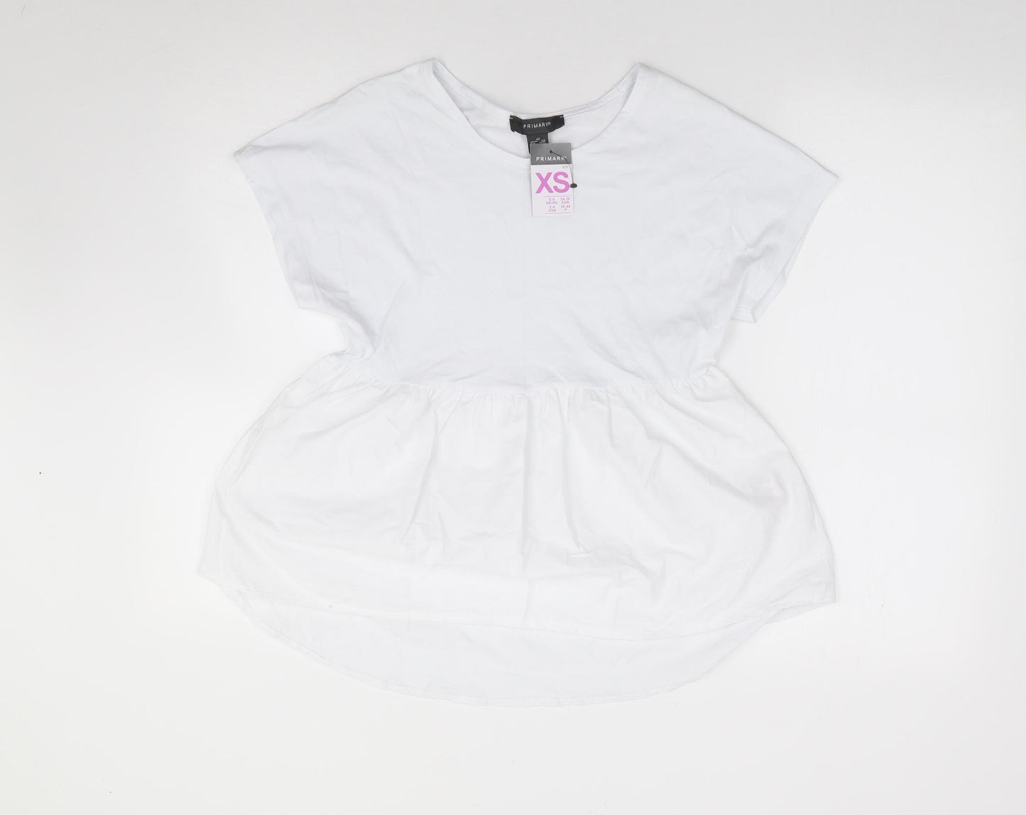 Primark  Womens Ivory  100% Cotton Jersey T-Shirt Size XS Round Neck