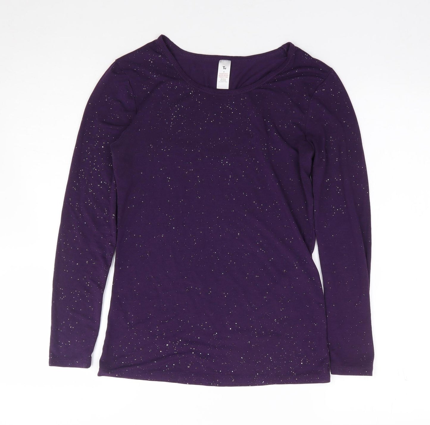 Tu  Womens Purple  Acrylic Jersey T-Shirt Size 8 Round Neck