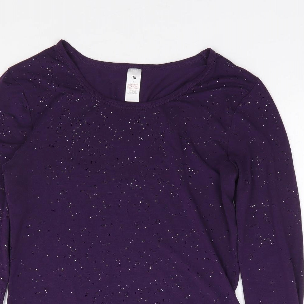 Tu  Womens Purple  Acrylic Jersey T-Shirt Size 8 Round Neck