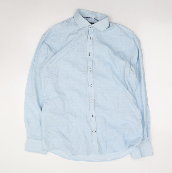 Bruun & Stengade Mens Blue  Cotton  Button-Up Size 42 Collared Button