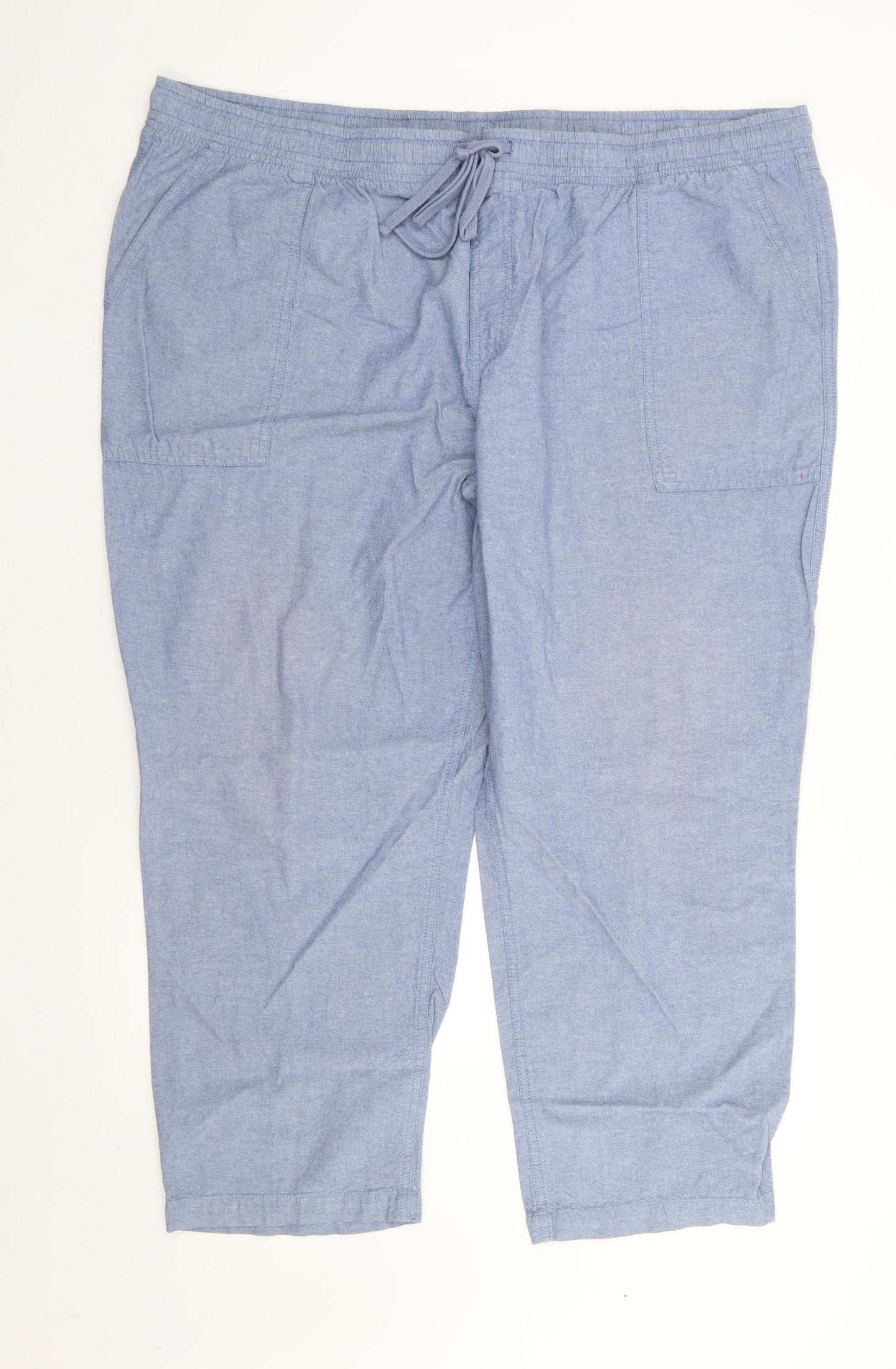 Cotton Traders Womens Blue  Cotton Trousers  Size 3XL L28 in Regular Drawstring