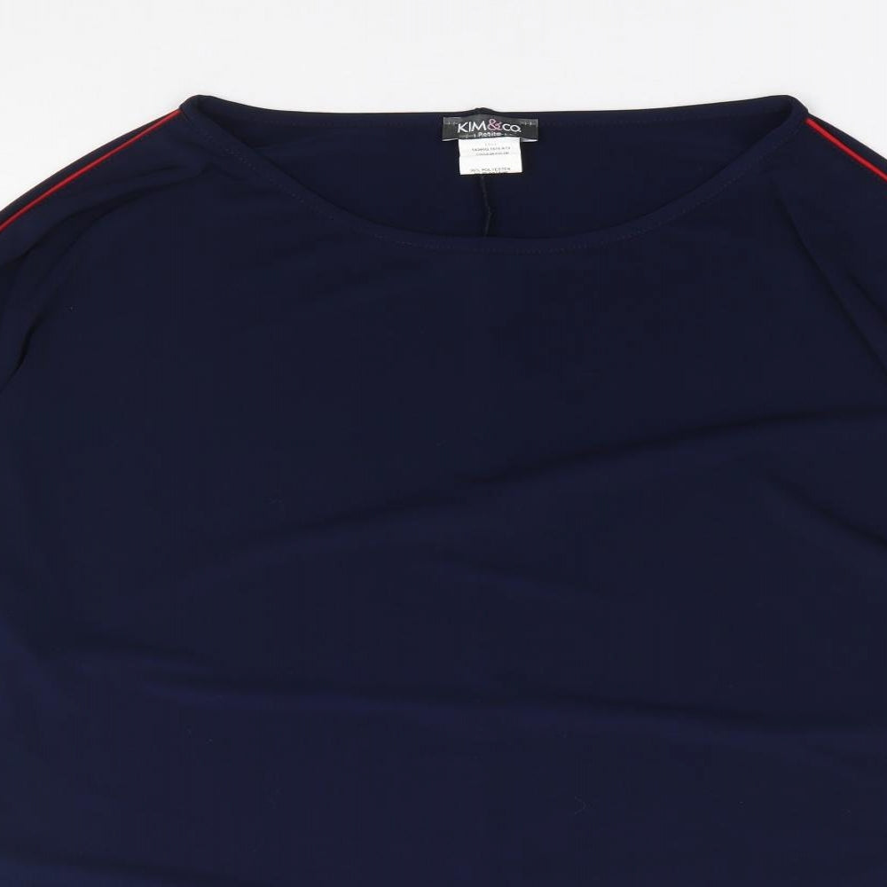 Kim & Co Womens Blue  Polyester Jersey T-Shirt Size M Boat Neck