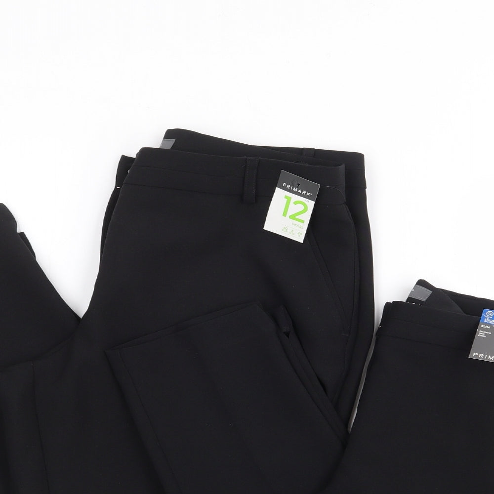 Primark Womens Black  Polyester Trousers  Size 12 L28 in Regular Zip