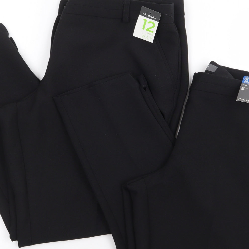 Primark Womens Black  Polyester Trousers  Size 12 L28 in Regular Zip