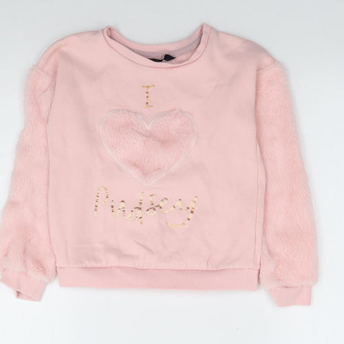George Girls Pink  Cotton Pullover Sweatshirt Size 7-8 Years  Pullover - Pudsey, Fluffy