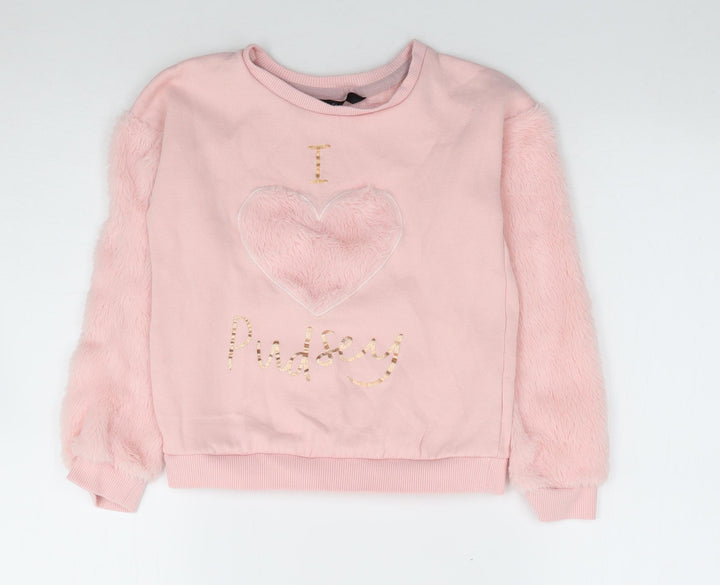 George Girls Pink  Cotton Pullover Sweatshirt Size 7-8 Years  Pullover - Pudsey, Fluffy