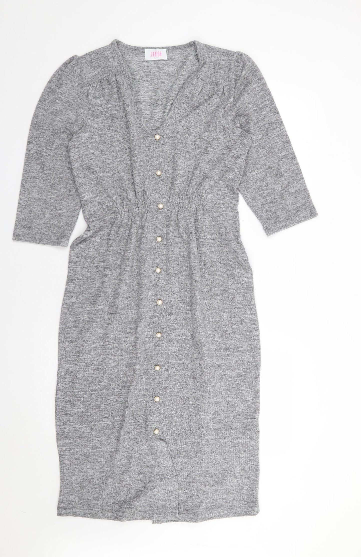 Savida Womens Grey  Polyester Jumper Dress  Size S  V-Neck Pullover