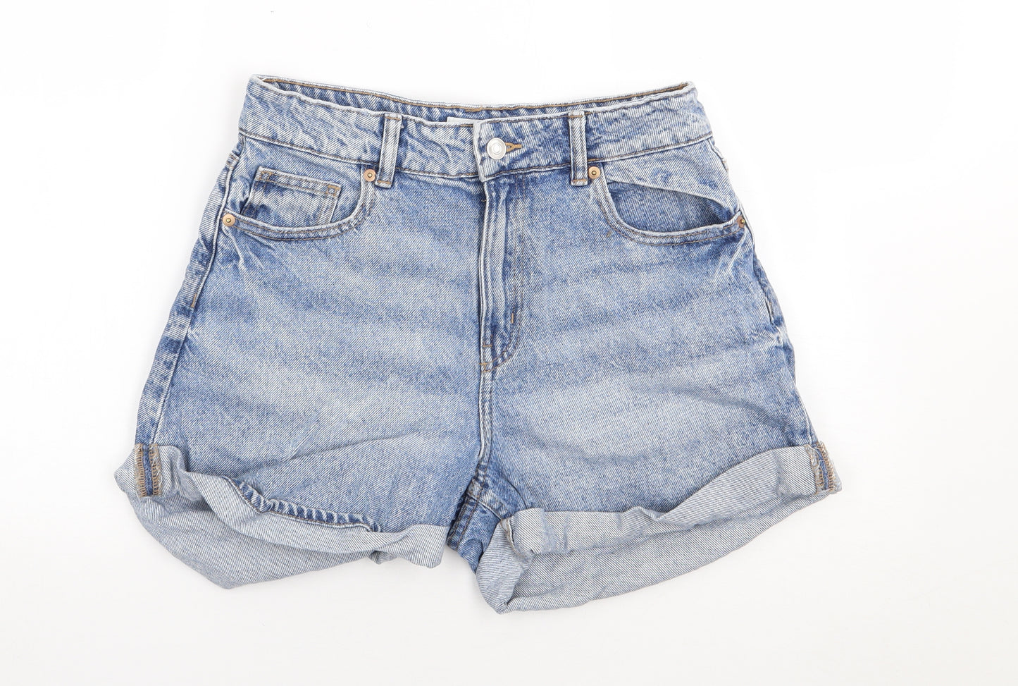 H&M  Womens Blue  Cotton Mom Shorts Size 10 L3 in Regular Zip