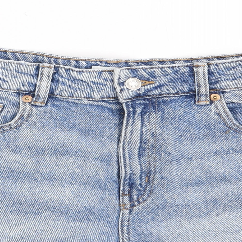 H&M  Womens Blue  Cotton Mom Shorts Size 10 L3 in Regular Zip