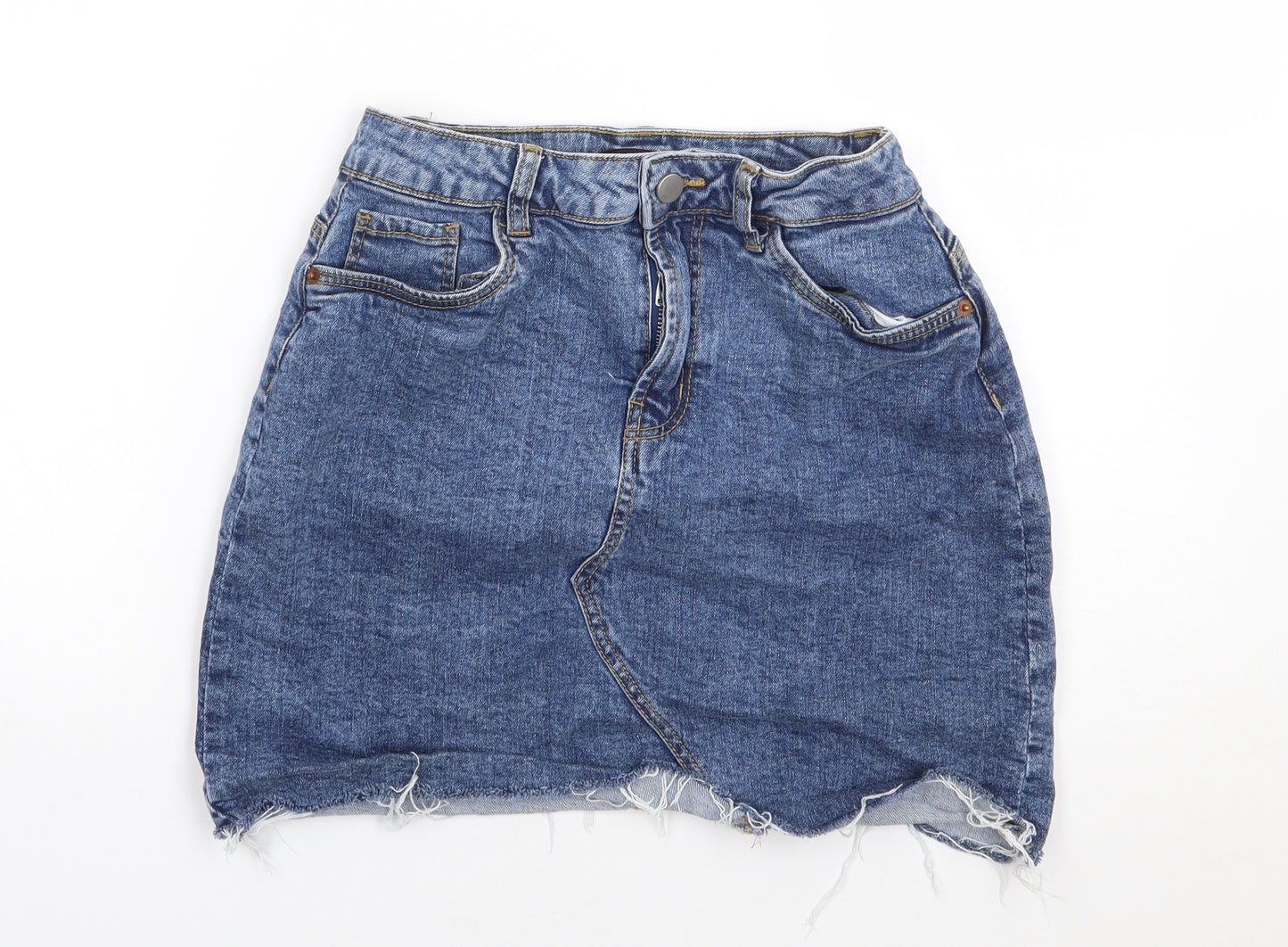 Dunnes Womens Blue  Cotton Mini Skirt Size 8   Zip