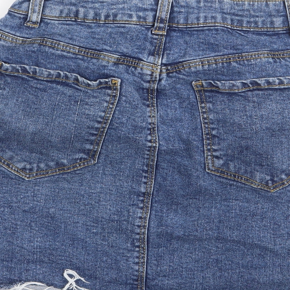 Dunnes Womens Blue  Cotton Mini Skirt Size 8   Zip