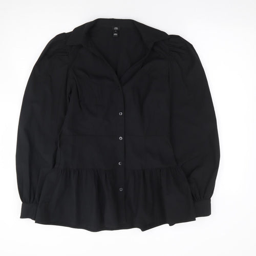 River Island  Womens Black  Polyester Jersey Button-Up Size 8 V-Neck