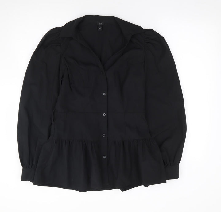 River Island Womens Black Polyester Jersey Button-Up Size 8 V-Neck