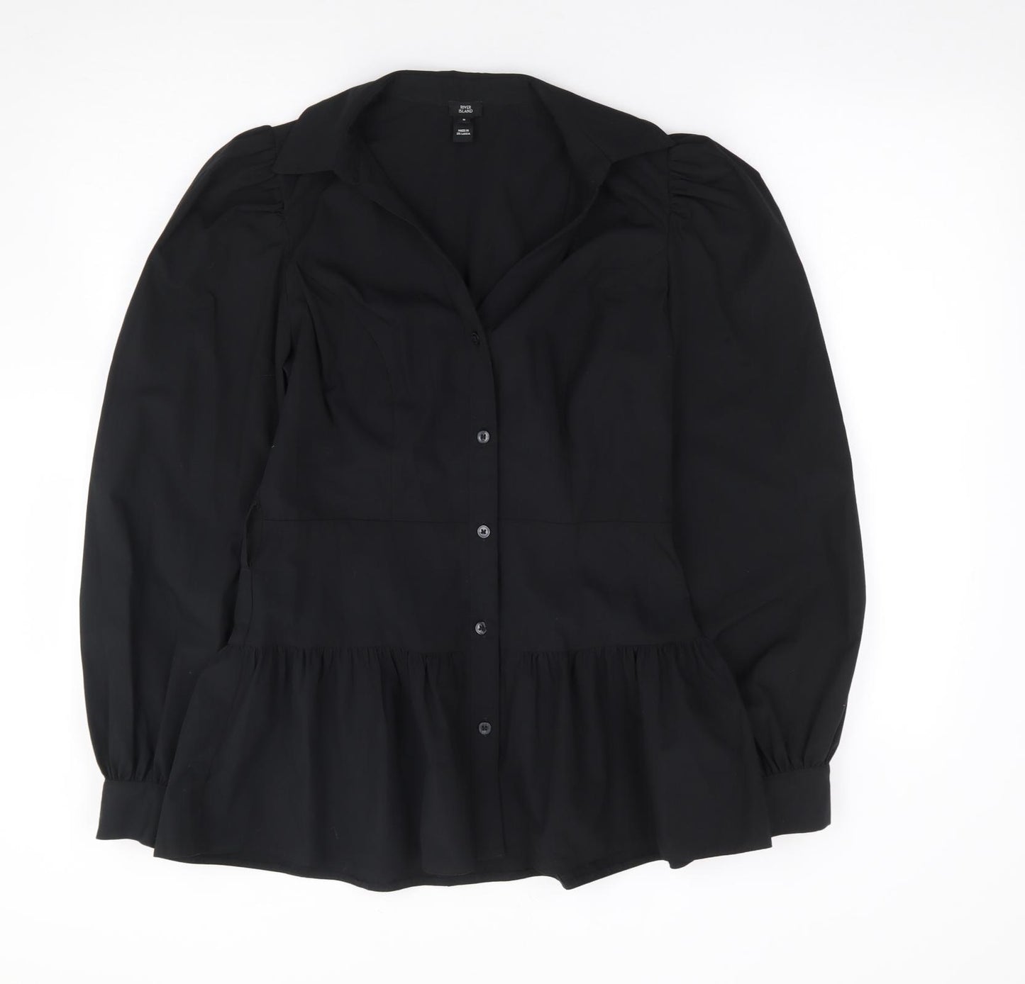 River Island  Womens Black  Polyester Jersey Button-Up Size 8 V-Neck