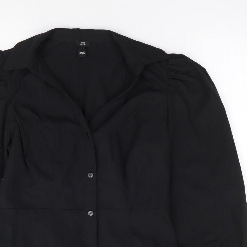 River Island  Womens Black  Polyester Jersey Button-Up Size 8 V-Neck