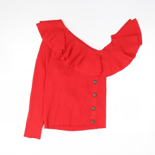 Michelle Keegan Womens Red Scoop Neck  Viscose Pullover Jumper Size 10