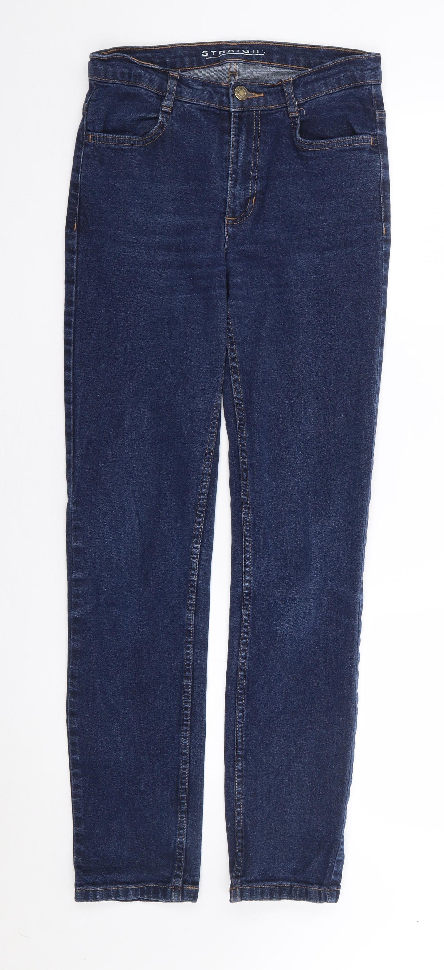 Marks and Spencer Womens Blue  Cotton Straight Jeans Size 8 L29 in Regular Zip