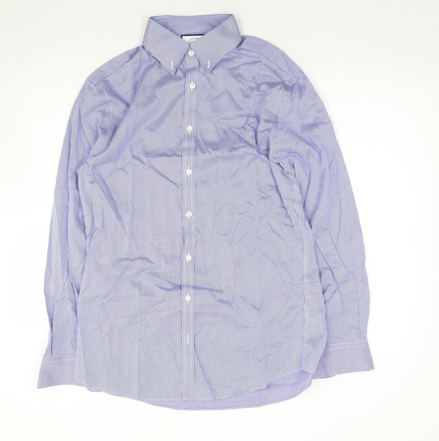 Charles Tyrwhitt Mens Blue Check Cotton  Button-Up Size 39 Collared Button