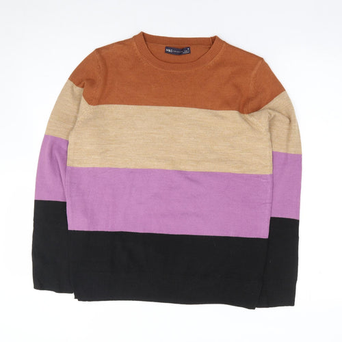 Marks and Spencer Womens Multicoloured Crew Neck Striped Acrylic Pullover Jumper Size 10