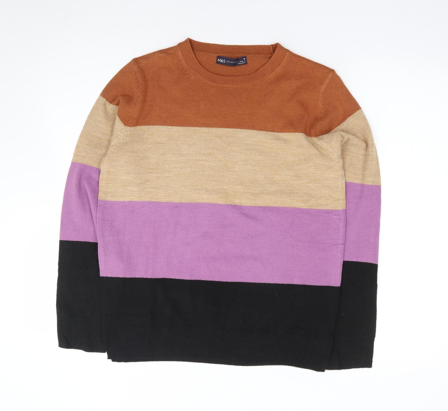 Marks and Spencer Womens Multicoloured Crew Neck Striped Acrylic Pullover Jumper Size 10