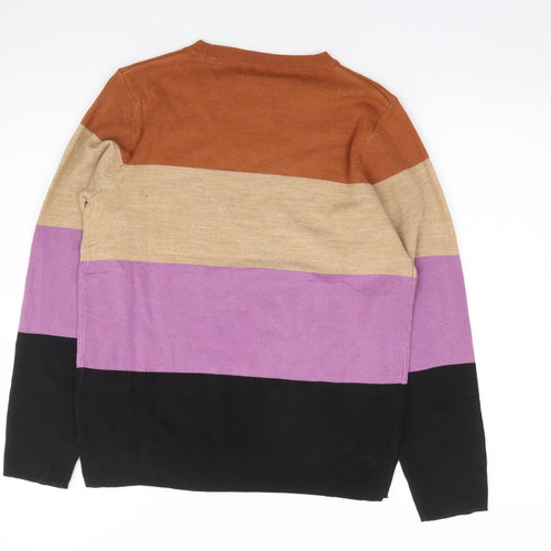 Marks and Spencer Womens Multicoloured Crew Neck Striped Acrylic Pullover Jumper Size 10
