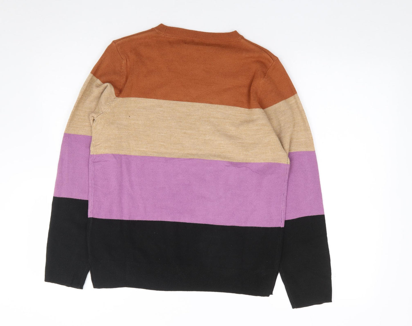 Marks and Spencer Womens Multicoloured Crew Neck Striped Acrylic Pullover Jumper Size 10