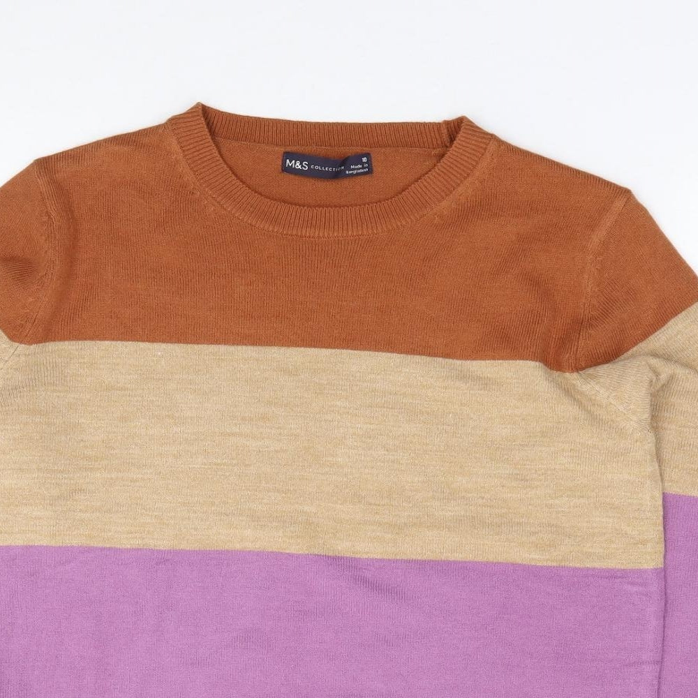 Marks and Spencer Womens Multicoloured Crew Neck Striped Acrylic Pullover Jumper Size 10