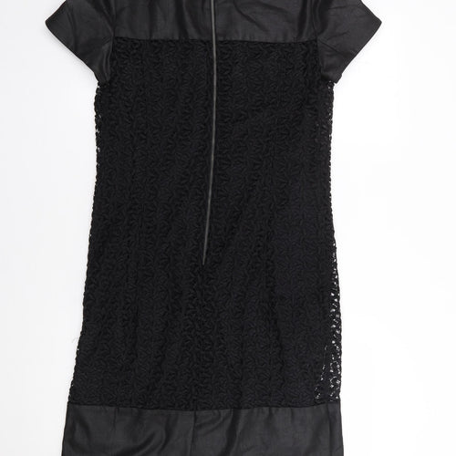 Marks and Spencer Womens Black Floral Polyester A-Line  Size 12  Round Neck Zip