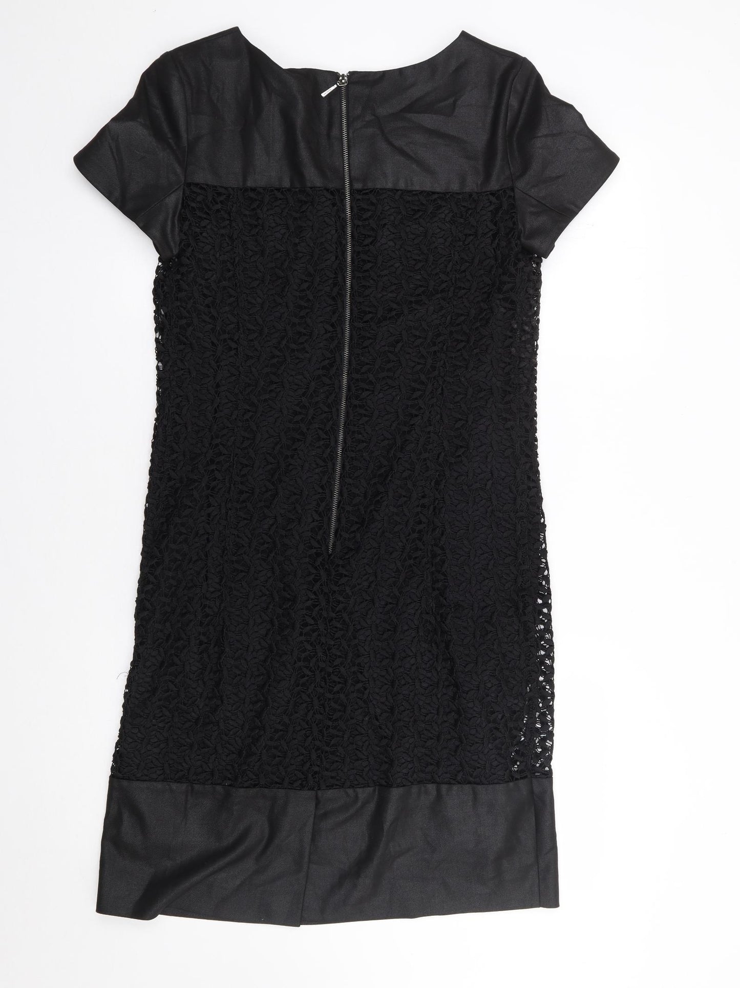 Marks and Spencer Womens Black Floral Polyester A-Line  Size 12  Round Neck Zip