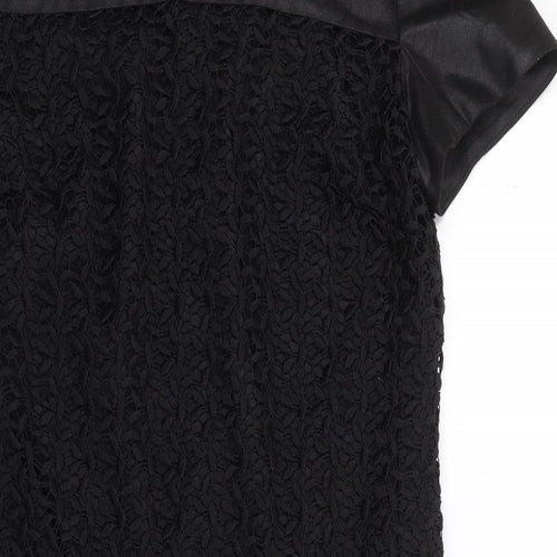 Marks and Spencer Womens Black Floral Polyester A-Line  Size 12  Round Neck Zip