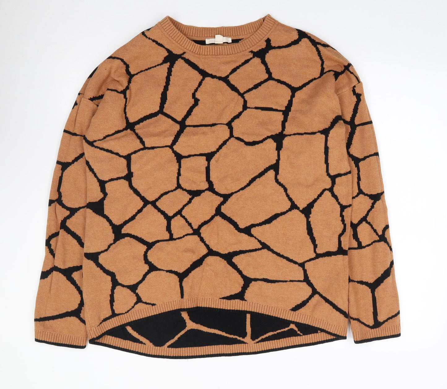 ESpirit Womens Brown Round Neck Geometric Cotton Pullover Jumper Size L