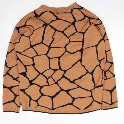 ESpirit Womens Brown Round Neck Geometric Cotton Pullover Jumper Size L