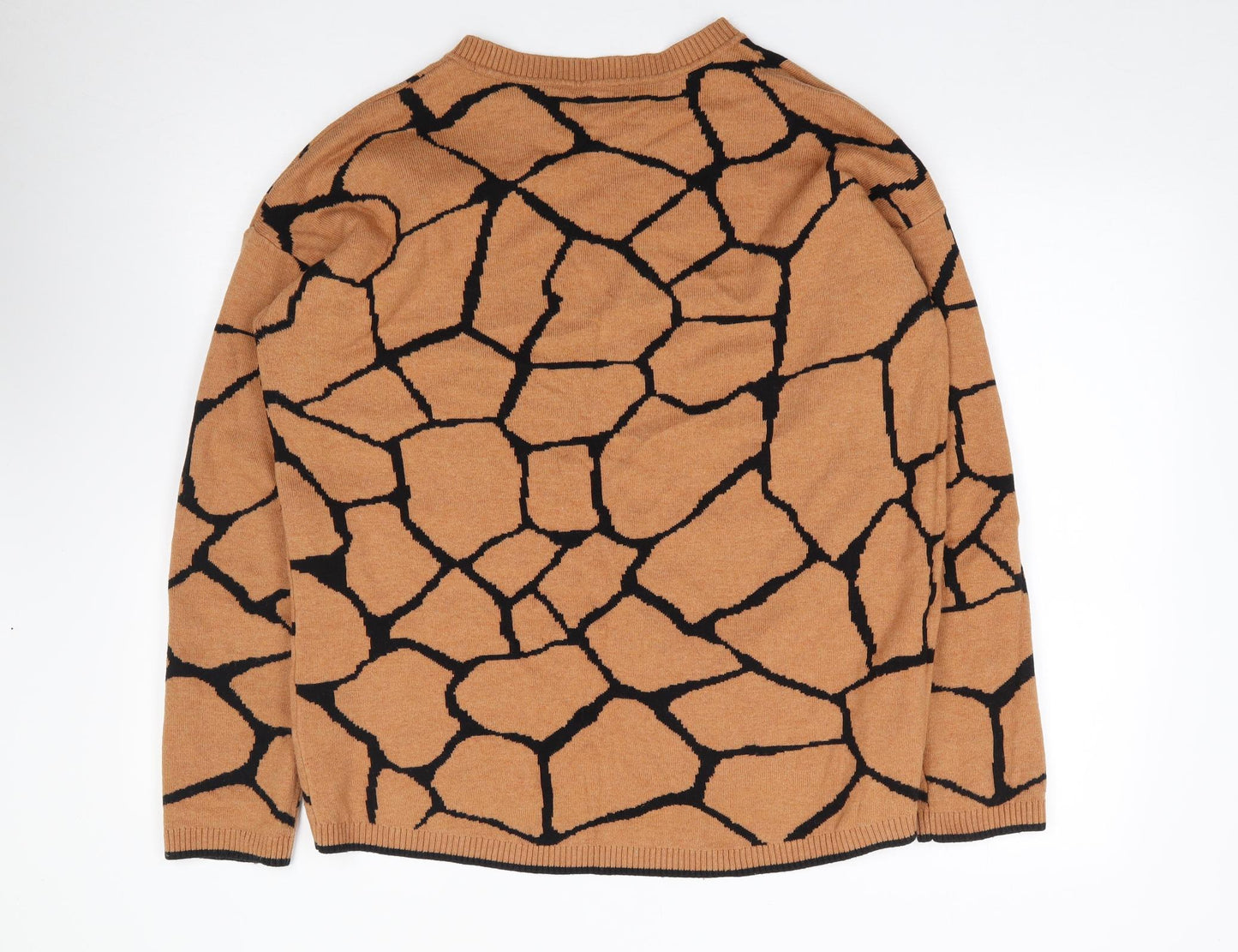 ESpirit Womens Brown Round Neck Geometric Cotton Pullover Jumper Size L