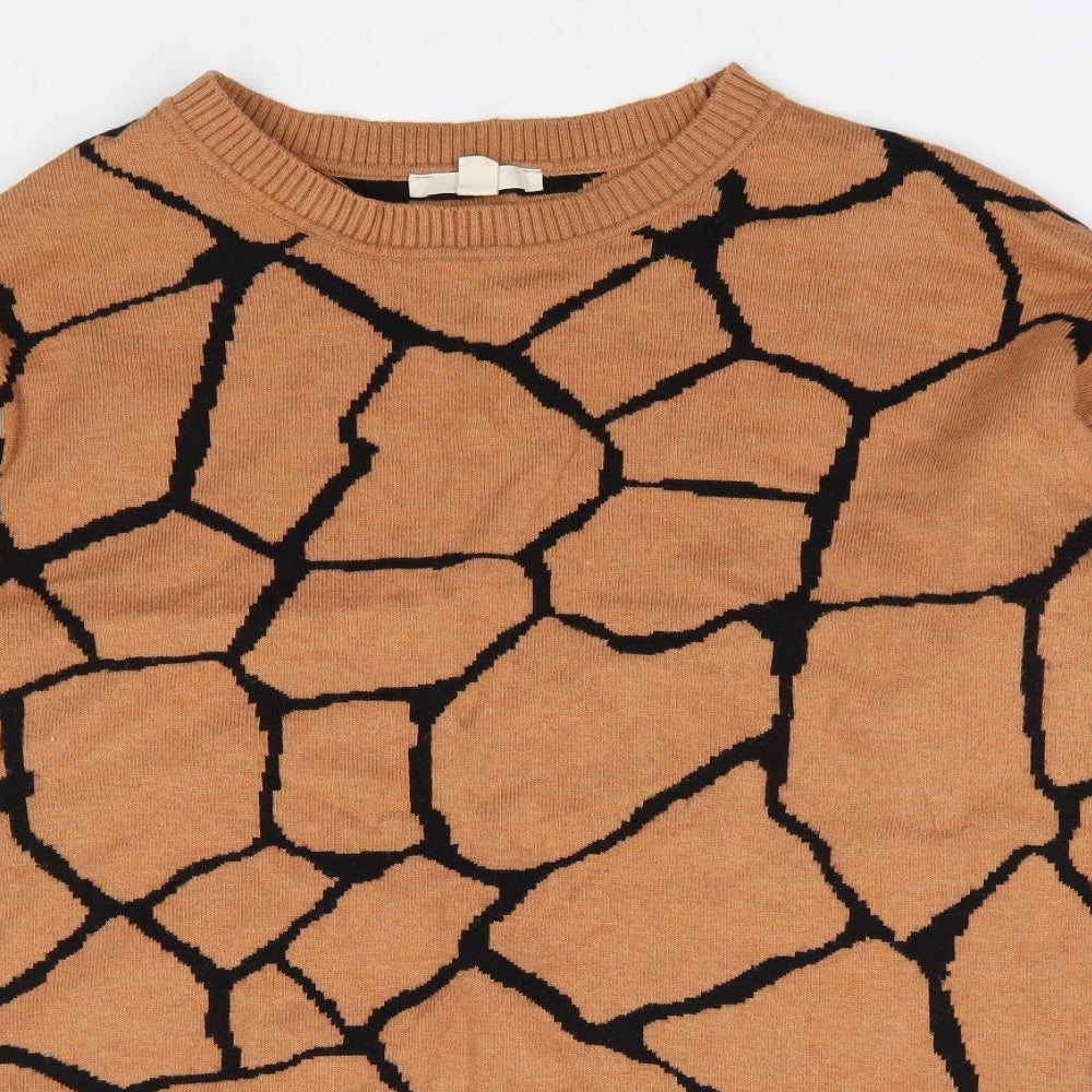 ESpirit Womens Brown Round Neck Geometric Cotton Pullover Jumper Size L