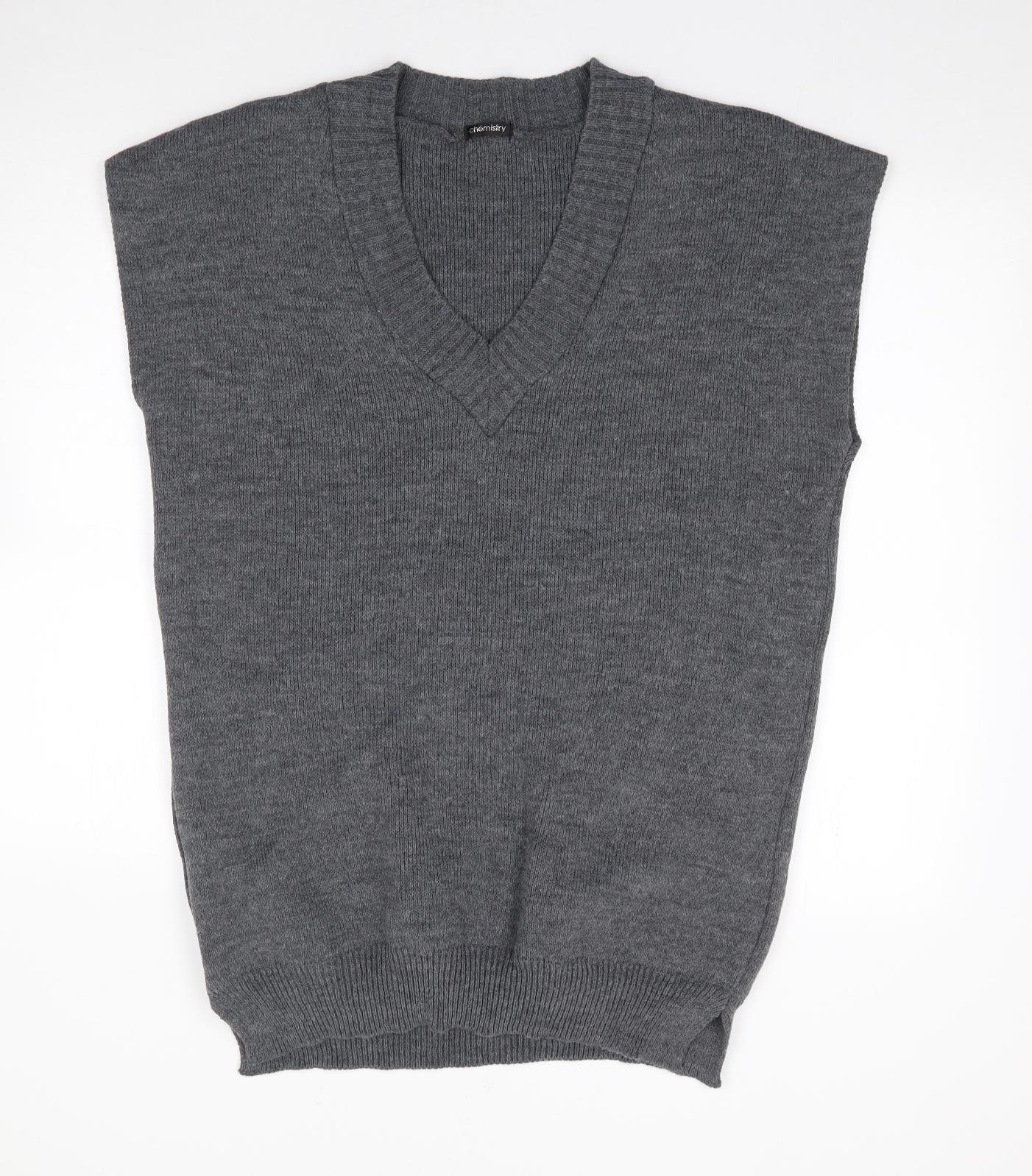 Chemistry Womens Grey V-Neck  Acrylic Vest Jumper Size L