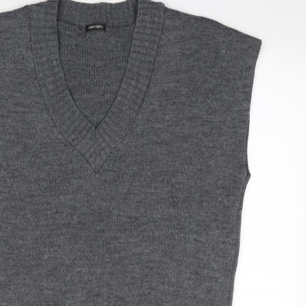 Chemistry Womens Grey V-Neck  Acrylic Vest Jumper Size L