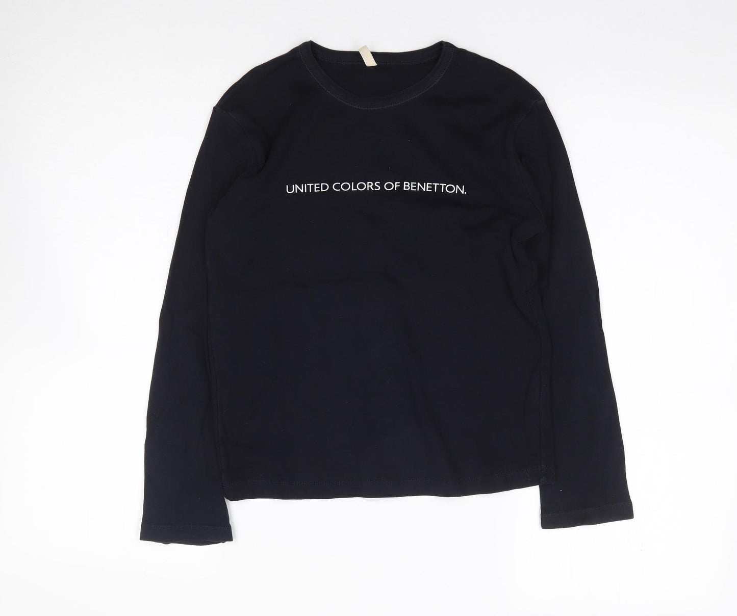 United Colours of Benetton Boys Black  100% Cotton Jersey T-Shirt Size 8-9 Years Crew Neck Pullover