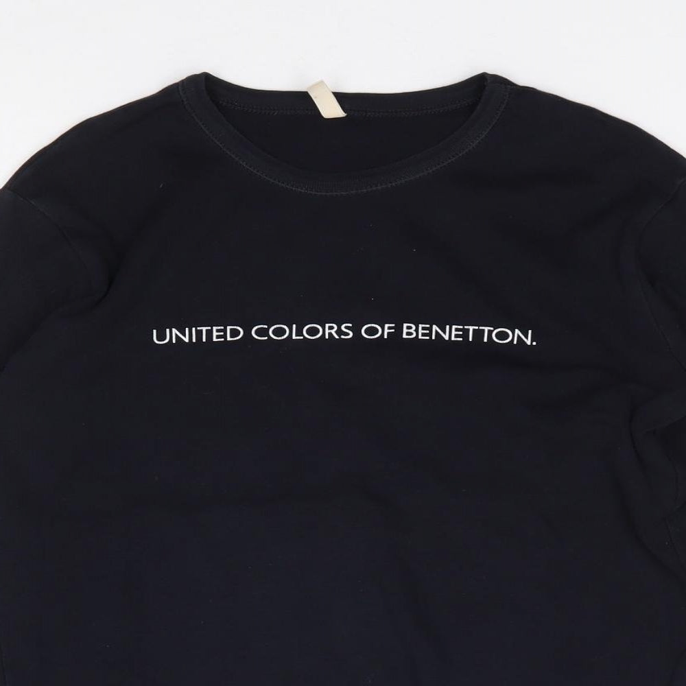 United Colours of Benetton Boys Black  100% Cotton Jersey T-Shirt Size 8-9 Years Crew Neck Pullover