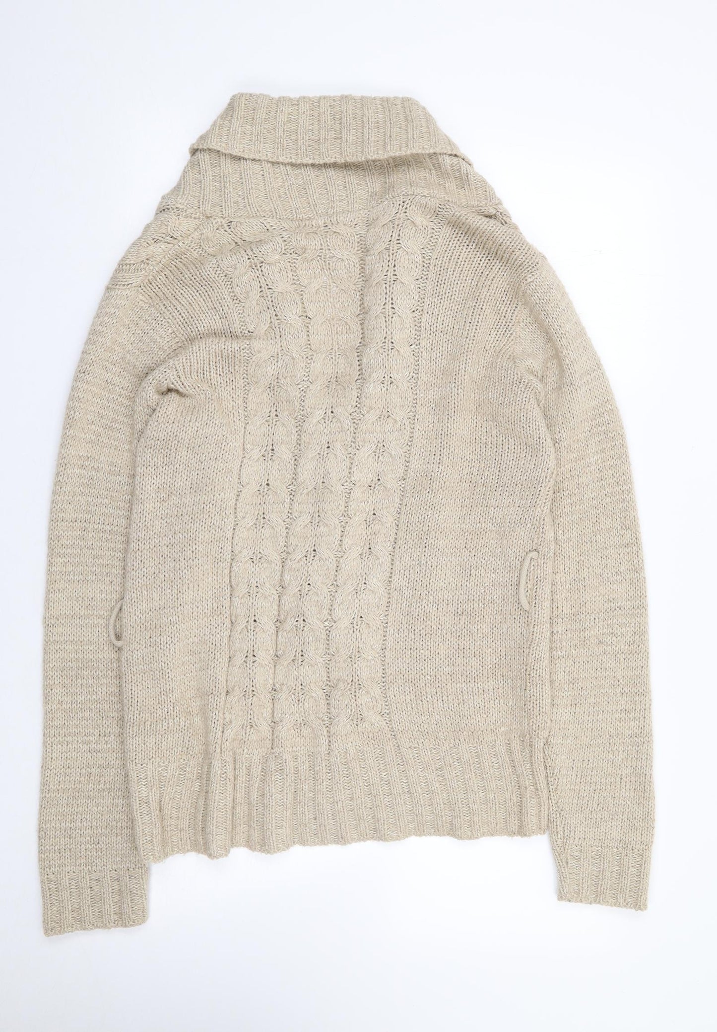 Be Beau Womens Beige V-Neck  Acrylic Cardigan Jumper Size 12