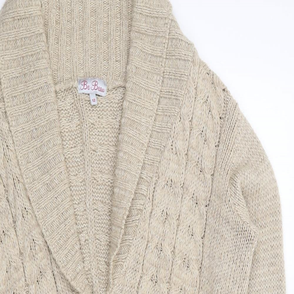 Be Beau Womens Beige V-Neck  Acrylic Cardigan Jumper Size 12
