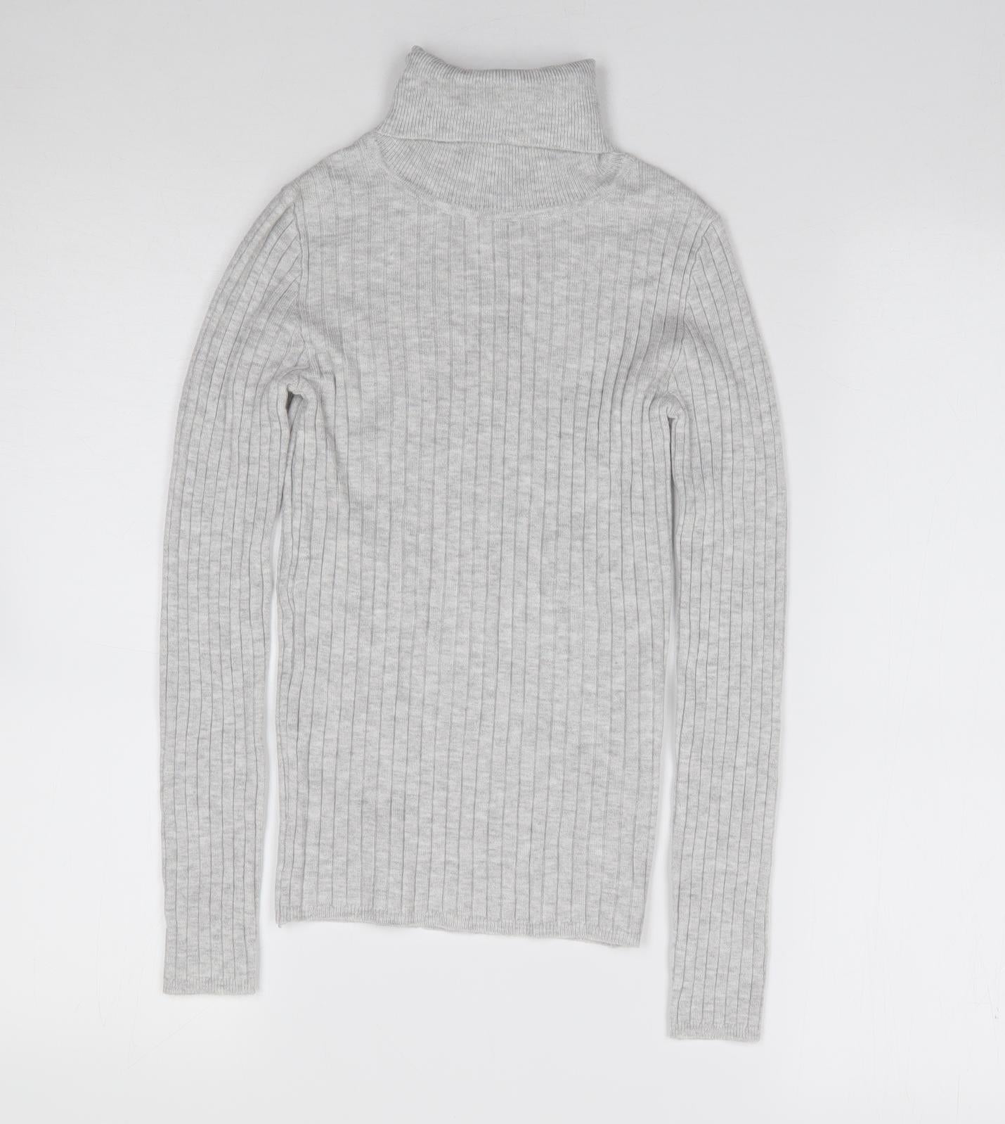 Primark Girls Grey Roll Neck  Viscose Pullover Jumper Size 10-11 Years  Pullover - Ribbed